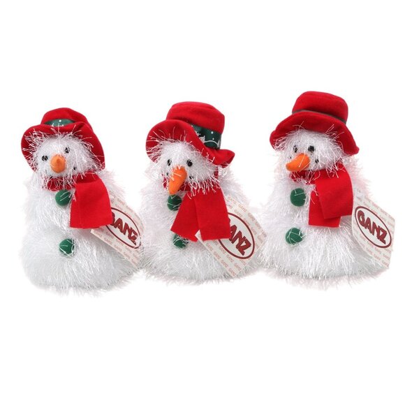 Vintage Ganz Snowman Christmas Plush Lot of 3 Holidays Eyelash Fur White Red - Picture 1 of 4